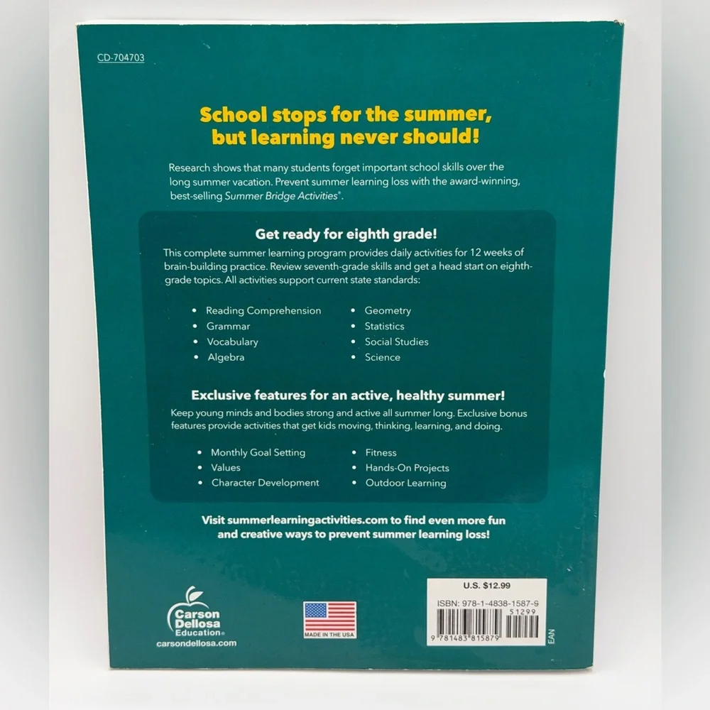 Summer Bridge Activities Grades 7 - 8 Homeschool Workbook - (Paperback 2015) New